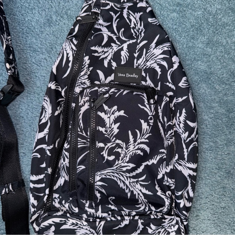 Vera Bradley ReActive Sling Backpack in Glass Vines Black White Recycled - Picture 4 of 7